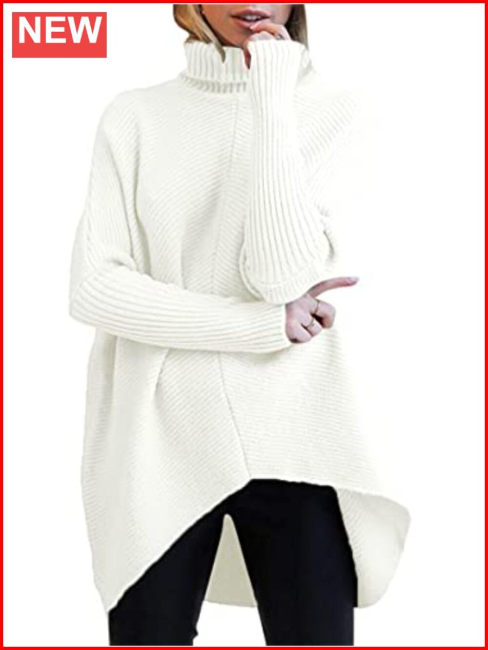 Oversized Turtleneck Batwing Sweater Ribbed Knit Tunic Pullover